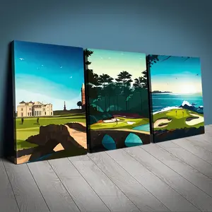 3-Piece Framed Canvas Art Set, Golf Themed Wall Decor for Living Room & Bar, Vibrant Colors Sports-Themed Home Decoration