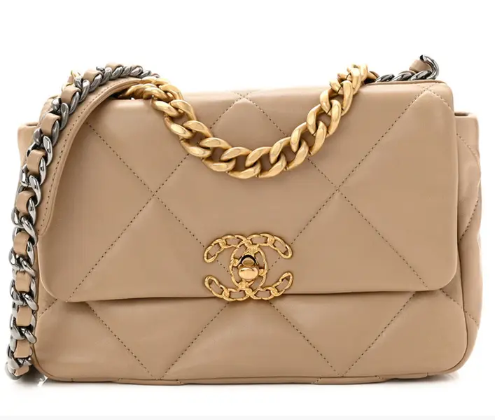 CHANEL 19 FLAP BAG QUILTED LEATHER BAG COMES W/ CERTIFICATE OF AUTHENTICITY (COA), Lamb Skin, Handbag, Chain, Magnetic Closure, Zipper Pocket, Cc Turn-Lock, Lambskin Leather, Shoulder Strap