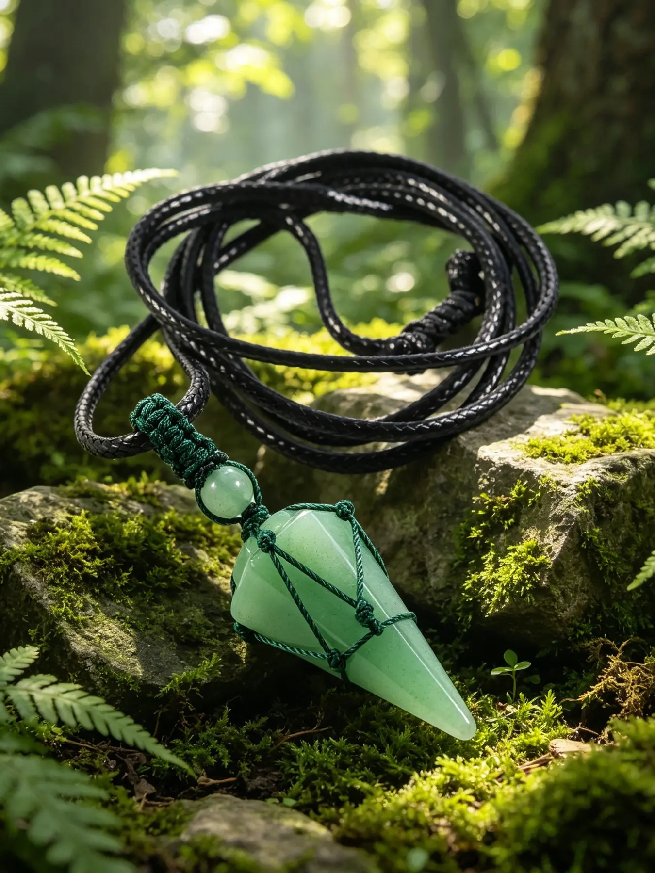 Eastern Jade Crystal Pendulum Necklace, All Seasons Wealth Attraction Healing Jewelry, Handmade Braided Cord, Spiritual Journey Accessory