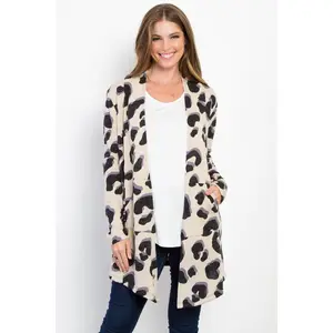 Be Stage Printed Open Front Knit Cardigan with Pockets