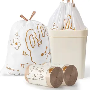 13 Gallon White Bunny Print Style Drawstring Sturdy Trash Bag for Bathroom, Kitchen, Bedroom, Drawstring Closure, Continuous Odor Control