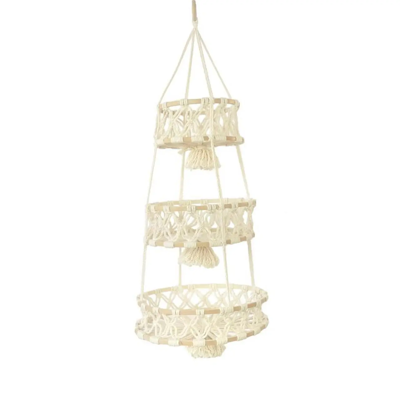 Handmade Boho Style Woven Basket, 3 Tier Hanging Basket, Wall Hanging Storage Basket, Home Organizer for Fruit & Vegetable & Clothes, Hangable