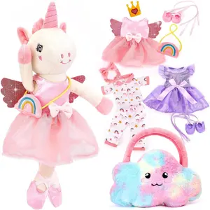 GJ X-PLT02  Unicorns Toys for Girls Age 4-6 - Ballerina Doll Stuffed Animal Girl Toys Age 4-5, Ballet Dress up Doll, 3 Set Clothes with Plush Bag, 4 Year Old Girl Birthday Gifts Ideas, Travel Plush Toy 5 Year Old