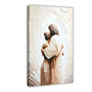 NBHYK Jesus Embracing Woman Canvas Wall Art Eco-Friendly Fade-Resistant Waterproof UV-Protected Vibrant Colors Frame-Style for Church Home Living Bedroom Dining Office Prayer Room Decor Artwork