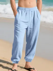 Men's Solid Drawstring Waist Lounge Pants, Casual Comfy Breathable Wide Leg Trousers for Summer Beach Vacation, Men's Bottoms for Daily Wear, Pajama