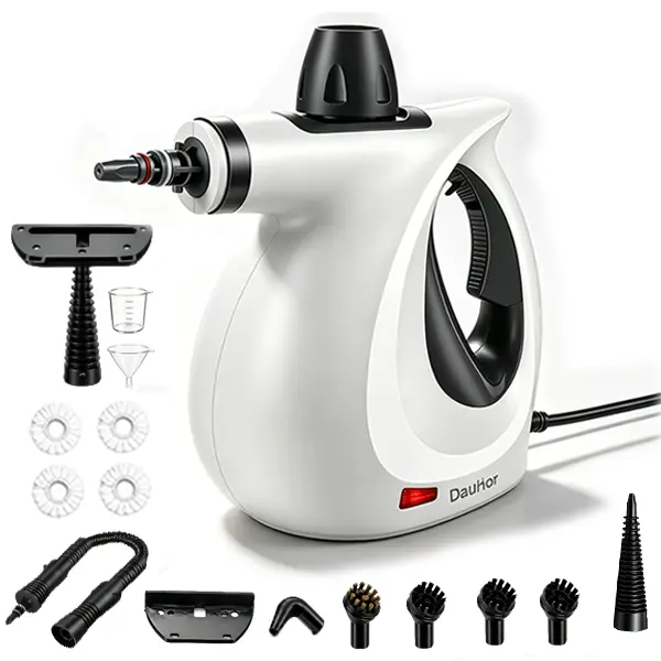DauHor High-Pressure Handheld Steam Cleaner with 15 Replacement Parts Including Nylon Brush Set - Deep Cleaning for Families w/Kids, Home, Car - Multi-Surface Electric Cleaning Tool (White), Deep Cleaning Car, Handheld Form