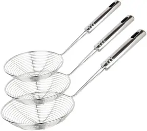Spider Strainer Set of 3 Asian Strainer Ladle Stainless Steel Wire Skimmer Spoon with Handle for Kitchen Frying Food, Pasta, Spaghetti, Noodle-30.5cm, 32cm, 35cm