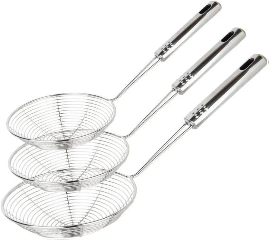 Spider Strainer Set of 3 Asian Strainer Ladle Stainless Steel Wire Skimmer Spoon with Handle for Kitchen Frying Food, Pasta, Spaghetti, Noodle-30.5cm, 32cm, 35cm