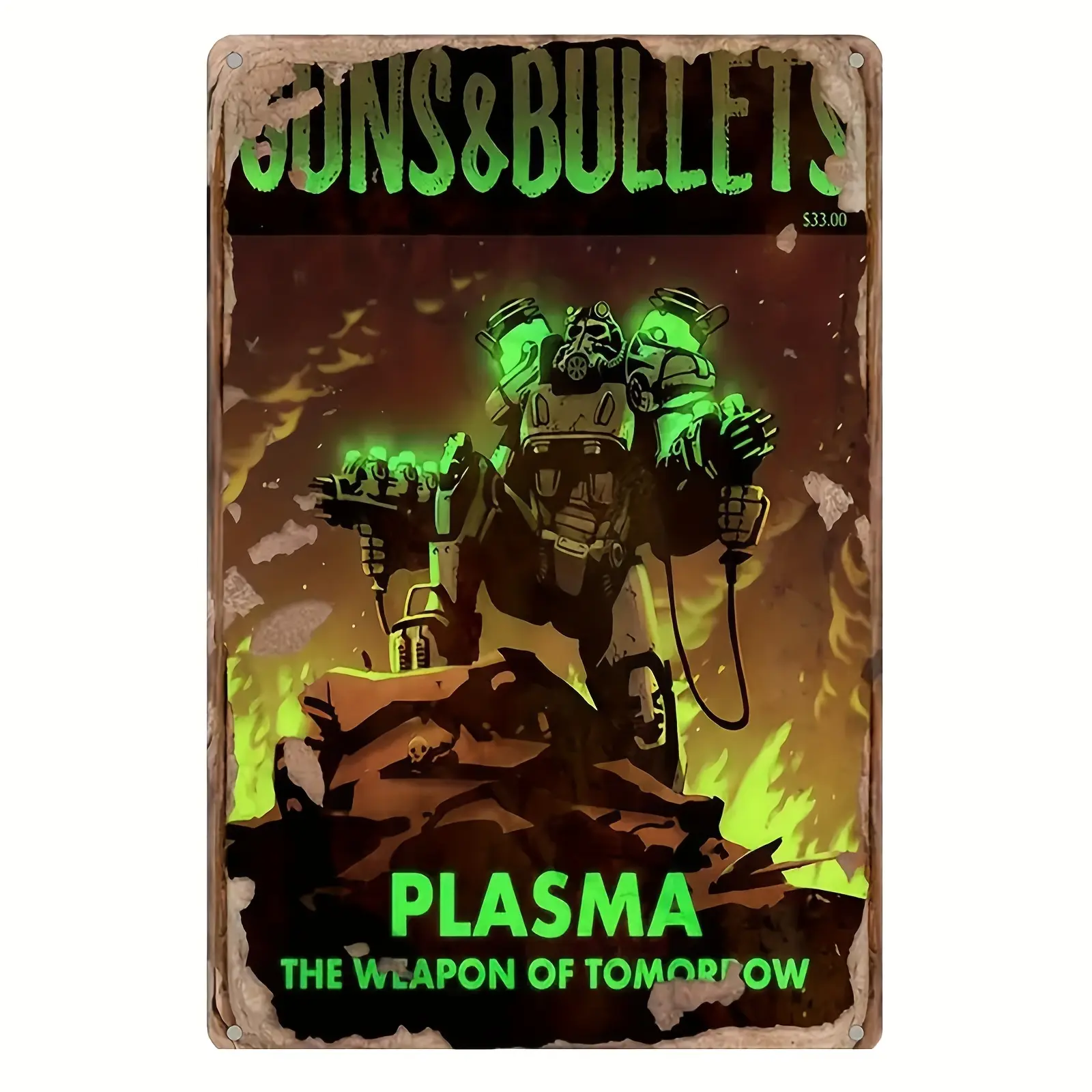 Fallout Plasma Retro Aesthetic Iron Metal Sign - 8x12 in Home Decoration, Funny Theme Wall Art for Man Cave, Fallout Fan Nod Decor Piece, Fan‑Nerd Humor
