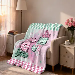 1 piece of pink green plaid bow star 67 hot stem element flower soft and comfortable Flannel Throw Blanket boys and girls bedroom living room sofa cover blanket camping blanket Valentine's Day gift