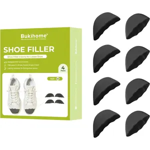 Shoe Filler Insert - 4 Pairs Shoe Filler for Too Big Shoes, Heel Cushions for Women, Toe Inserts, Size Reducer Make Shoes Fit, Black, M