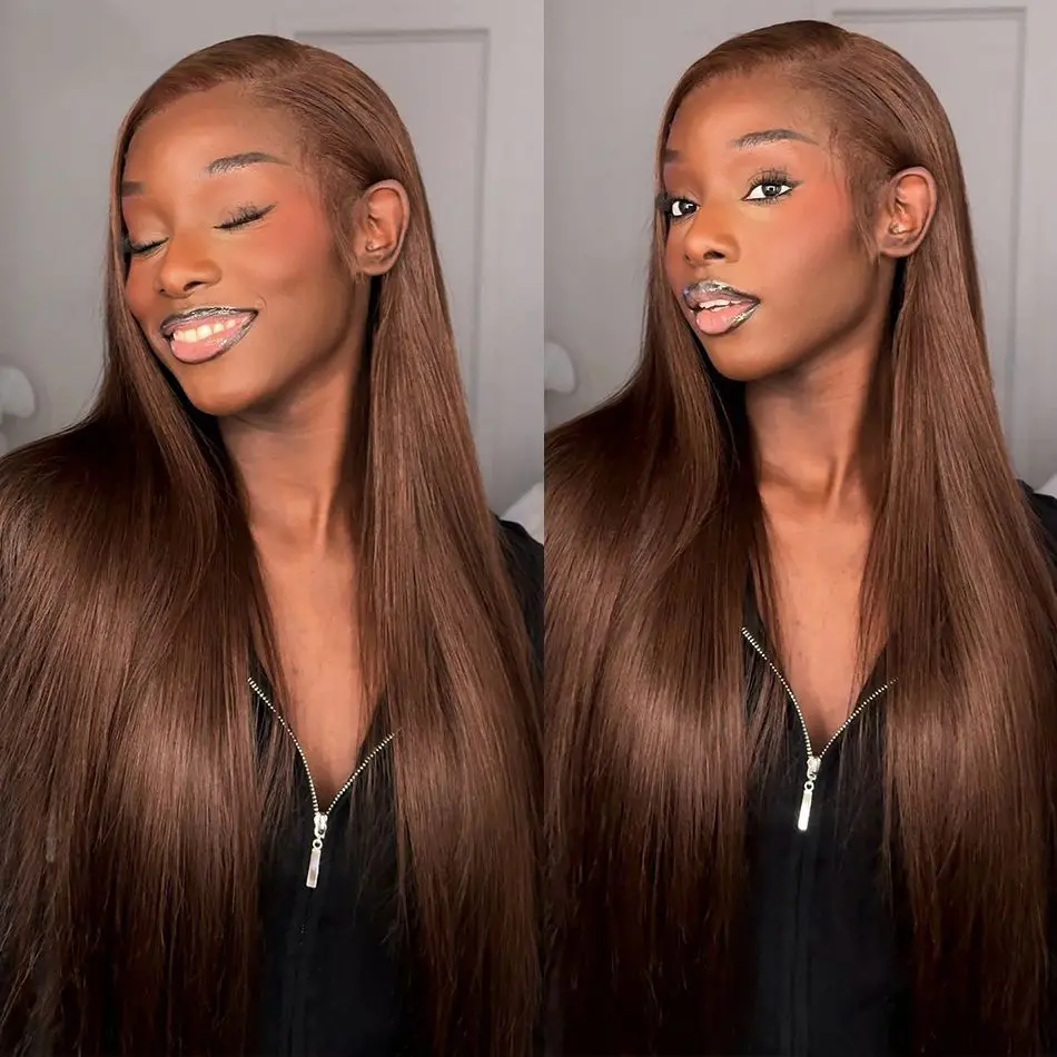 Tuneful 13x6 Lace Front Wigs Human Hair Ginger Brown Hair Wig 180 Density HD Transparent Lace Frontal Human Hair Pre Plucked Hairline Brown Color 32 Inch