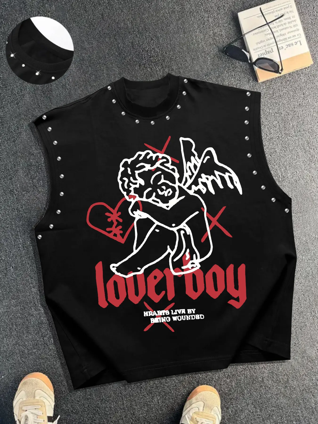 Men's Summer Comfort Loverboy Sleeveless T-Shirt, Rivet Design, Soft Fabric, Street Casual Style, Perfect for Men's Summer