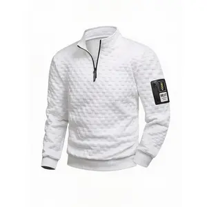 Streetwear Style Men's Half-Zip Sweatshirt - Quilted Texture + Arm Pocket Patch Casual Sports Pullover