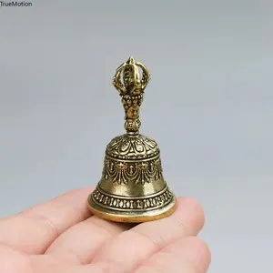 Carved Bronze Handheld Bell Shaker, Metal Percussion Instrument with Clapping Handle, Healing Soothing Sound for Church Festival Decor