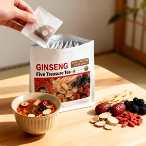 Ginseng Five Treasure Tea with Red Dates Goji Berries Mulberries Polygonatum Maca & Ginseng Hot or Cold Brew Health Tea for Men Women Family Gatherings