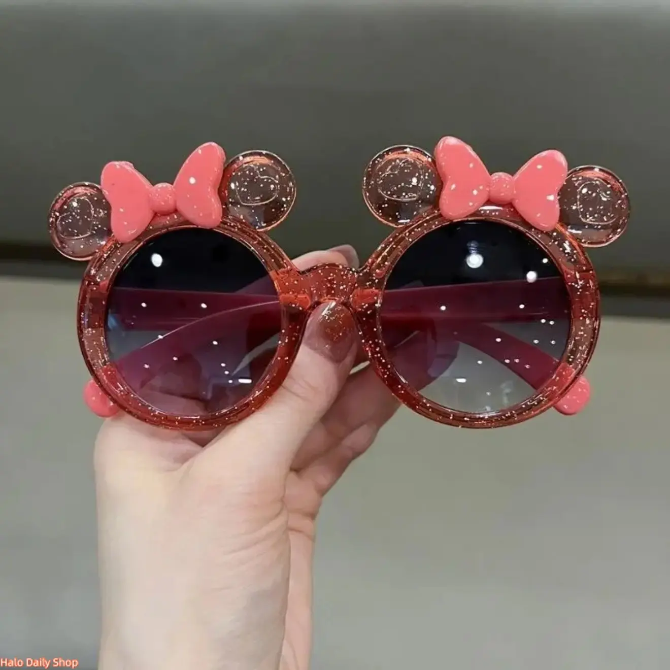 Girls' Round Sunglasses with Starry Sky Glitter, Statement Polyamide Frame with Cute Bow, UV Protection Casual Accessories, Perfect Gift, Statement Frame Glasses, Round Glasses, The Perfect Gift, Kid, Any Occasion, Sequined Sparkle, Children’s Size, Color