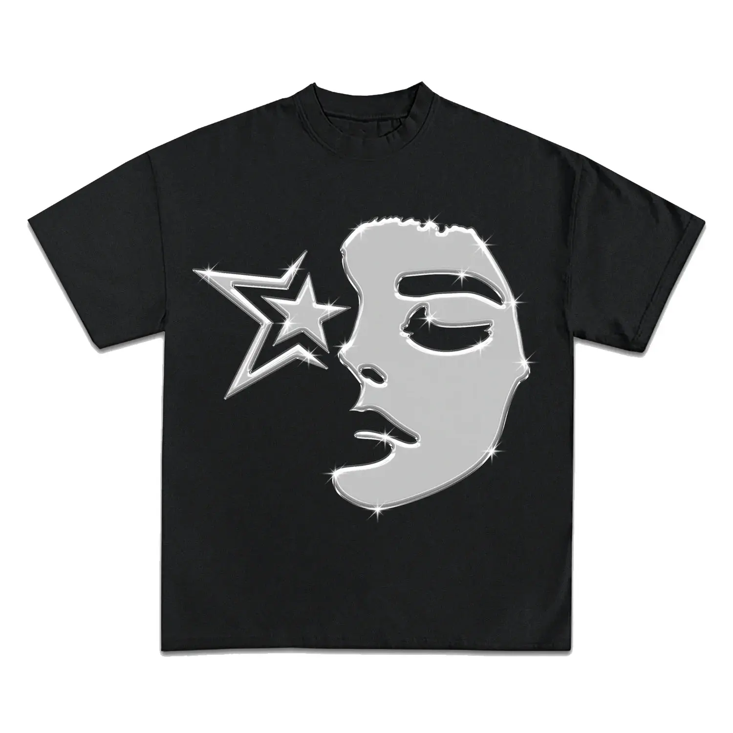 Starlit Face TEE Print Short Sleeve Graphic Unisex T-Shirt, unisex vintage Menswear Top
