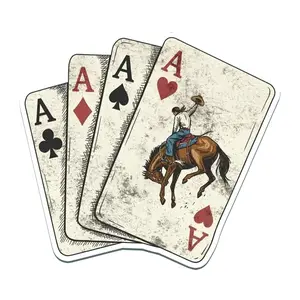 Four Aces Western Cowboy Sticker, Retro Rodeo Horse Rider Playing Cards Decal, Vintage Aesthetic Vinyl Sticker for Laptop & Water Bottles, Country Style Poker Gift