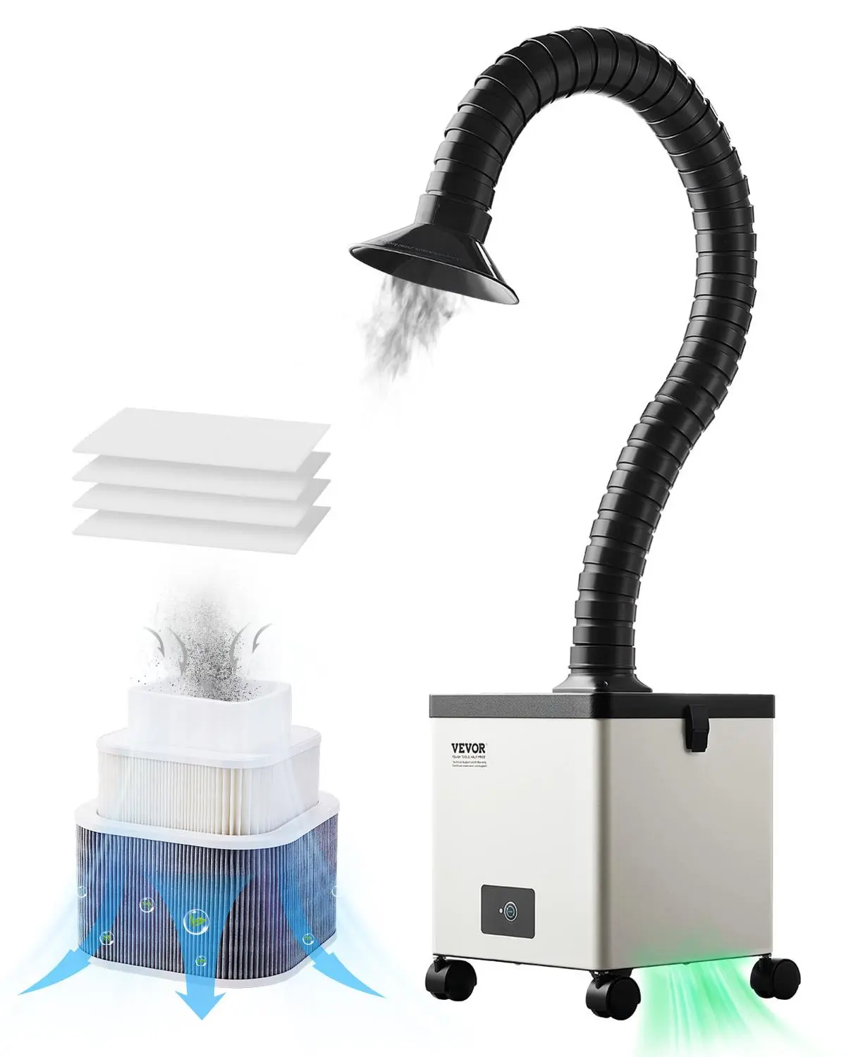 【summerfinds】VEVOR Solder Fume Extractor, 85W Brushless Soldering Smoke Absorber with 3-Stage Filters & 3-Speed Adjustment, 200m³/h Strong Suction Solder Smoke Purifier for Soldering, Engraving, DIY Welding, Salon