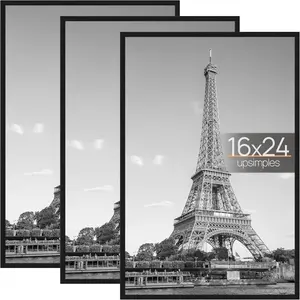 16x24 Picture Frame Black 3 Pack, Scratch-Proof Poster Frames 16 x 24 for Photo Gallery - Slide-In Strips, Horizontal or Vertical Wall Mounting