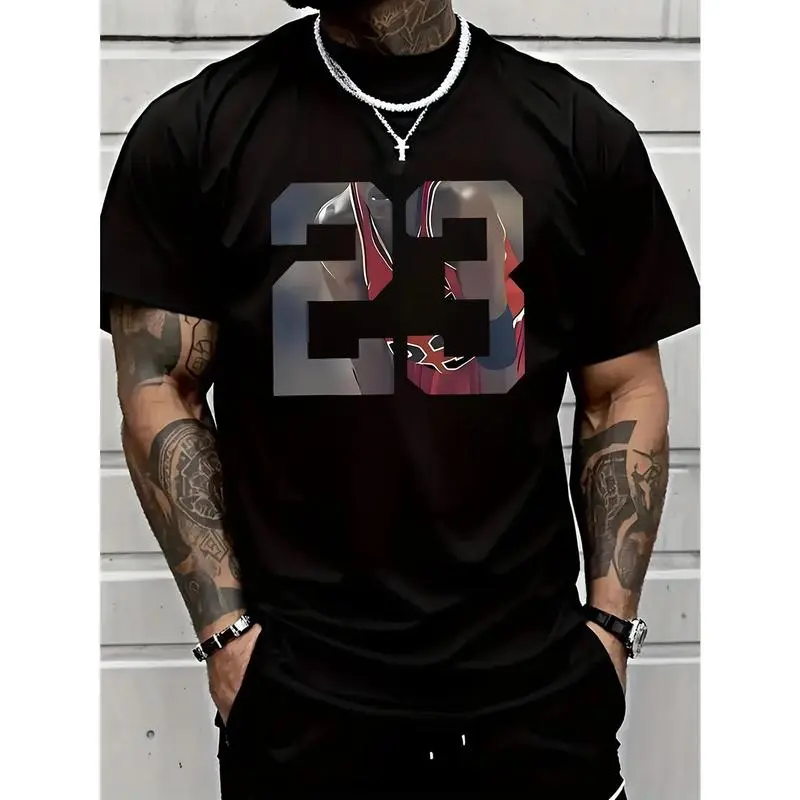 Men's Classic Cotton Digital Print Short-Sleeve Round Neck Basic T-Shirt - Soft Breathable Fabric, Casual Chic, Machine Washable, Unisex Fit, Japanese Holiday Streetwear Top, Club, Alternative Streetwear Men's Short-Sleeve T-Shirts, Shortsleeve, All Seaso