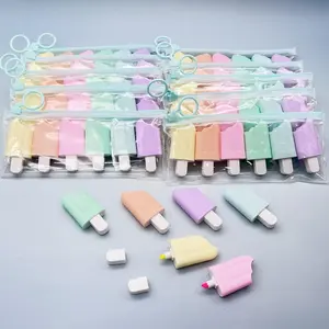 Cute Ice Cream 6-Color Marker Pens, 5-Pack, Compact & Portable Design, Ideal for Classroom Rewards, Holiday Gifts, Wholesale School Supplies