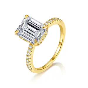 Loveden Sparkling 1-4ct Emerald Cut Moissanite Ring Women's Deluxe Engagement Ring S925 Silver Girls Wedding Gift Valentines Day