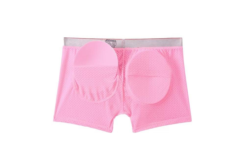 Men's Long Mesh Padded Butt Lifting Boxers for Sports, Hip Enhancer with Sponge Pad