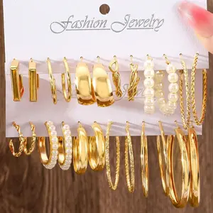 12 Pairs Elegant Alloy Flower Mermaid Hoop Earrings Set Stackable Earrings For Women Office Daily Jewelry Gift
