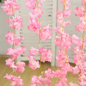 5 Pack Pink Artificial Cherry Blossom Flowers Garland, Silk Floral Hanging Vines - 6ft