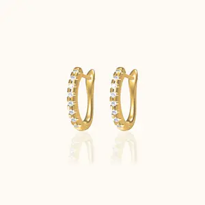 White CZ Latch Back Hoop Earrings