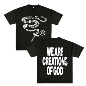 Y2K Religious Slogan Graphic Tee "We Are Creations Of God", Unisex High-Street Casual Top Long