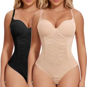 Women's Backless Strapless U Plunge V Neck Thong Bodysuit, Tummy Control Shapewear Bodysuit With Built in Bra Corset Tank Top for Women, Basic Fabric Fashion Womenswear, High Waist Girdle, Tummy Tuck Shapewear