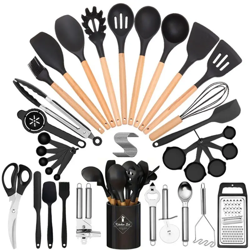 13-Piece Silicone Cooking Spoon Set, Non-Stick Mixing Spoons, Heat-Resistant Serving Spoons, Kitchen Baking Tools, Silicone Cooking Utensils, 12pcs+32 Accessories