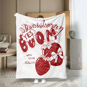 Sweet Strawberry Print Blanket, Soft Comfortable Small Throw, Multi-Use for Office Bedroom Sofa Outdoor, Fun Gift
