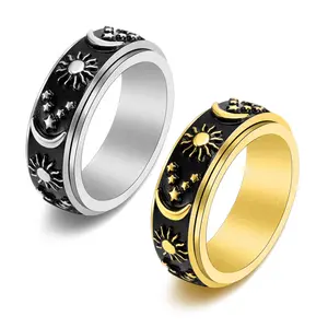 Stainless Steel Rotatable Ring, Stainless Steel 1-turn Fashionable Star, Moon, Pattern Men's and Women's Rings, Gift Jewelry