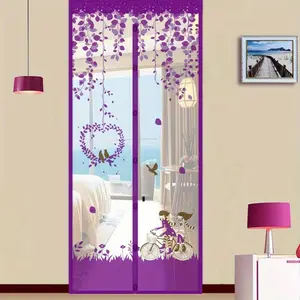 Magnetic Mosquito Door Curtain, Summer Fly Net with Floral and Butterfly Design, Pet and Child Friendly, Easy Installation, Pest Repellent