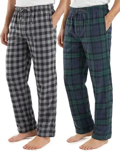 NY Threads Men's Flannel Pajama Set Long Sleeve Button-Down Top & Pants Plaid Cotton Sleepwear