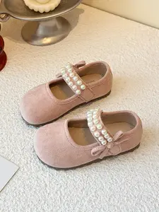 Girls' Pearl Mary Jane Shoes, Soft Sole Velvet Princess Sandals, Adjustable Velcro, Multi-Color, Perfect for Daily Wear, School, Parties