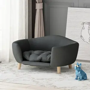 PetFusion Dog Bed N779P179977G - Dark Gray Fabric Mid-Century Modern Style with Birch Legs & Luxurious Tufted Cushions for Small Dogs