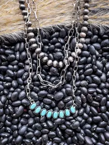 Navajo Style Layered Fashion Necklace with Pearl Accents