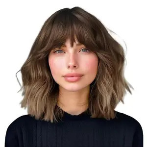 AISI HAIR Short Curly Wavy Bob Wigs for Women Black Wig with Bangs Synthetic Heat Resistant Fiber Wig Breathable Adjustable Outdoorfun,summerwins