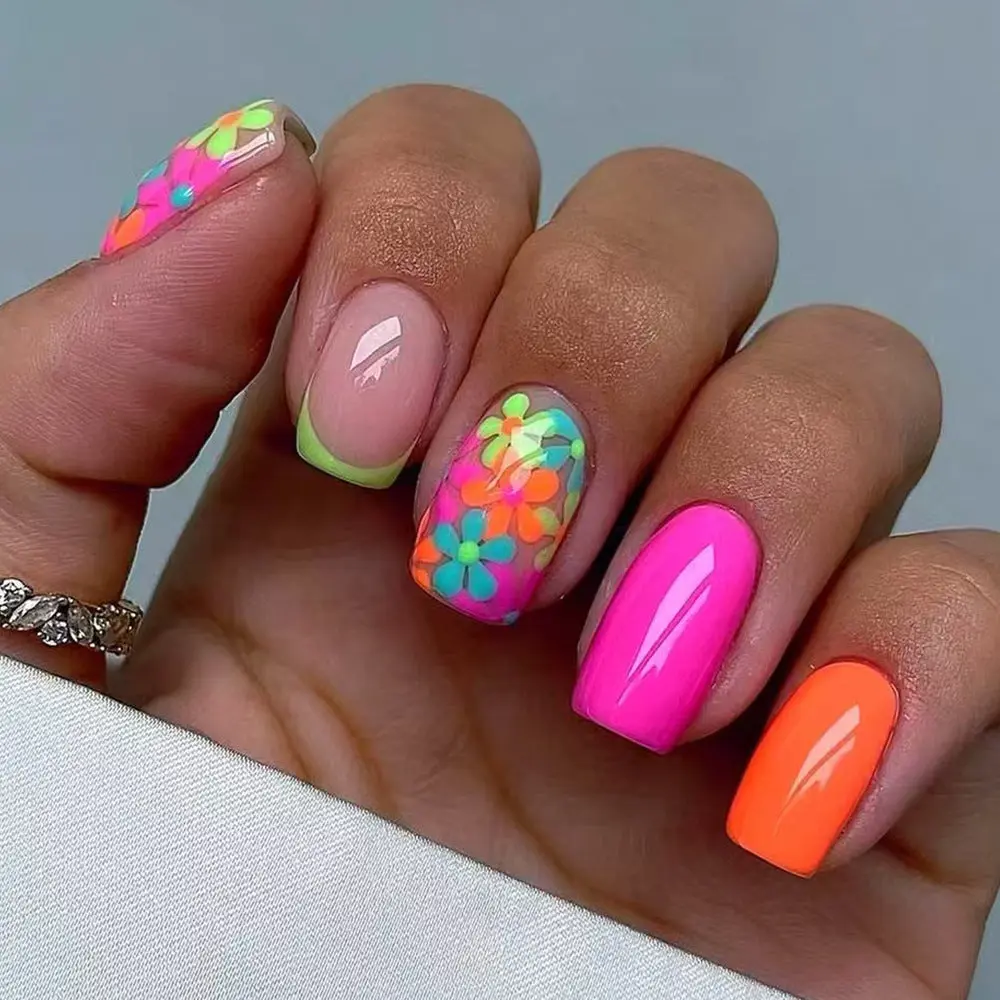 Curvlife short squoval french Fake Nails french pink glossy shiny for spring 2 Week Wear Damage Free