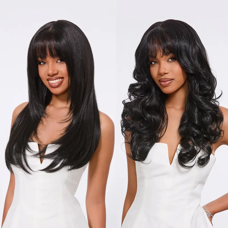 [Special Deal] Frodio Veralux™ Blend Human Hair Layered Wavy Wig with Curtain Bangs Pre-Cut Lace