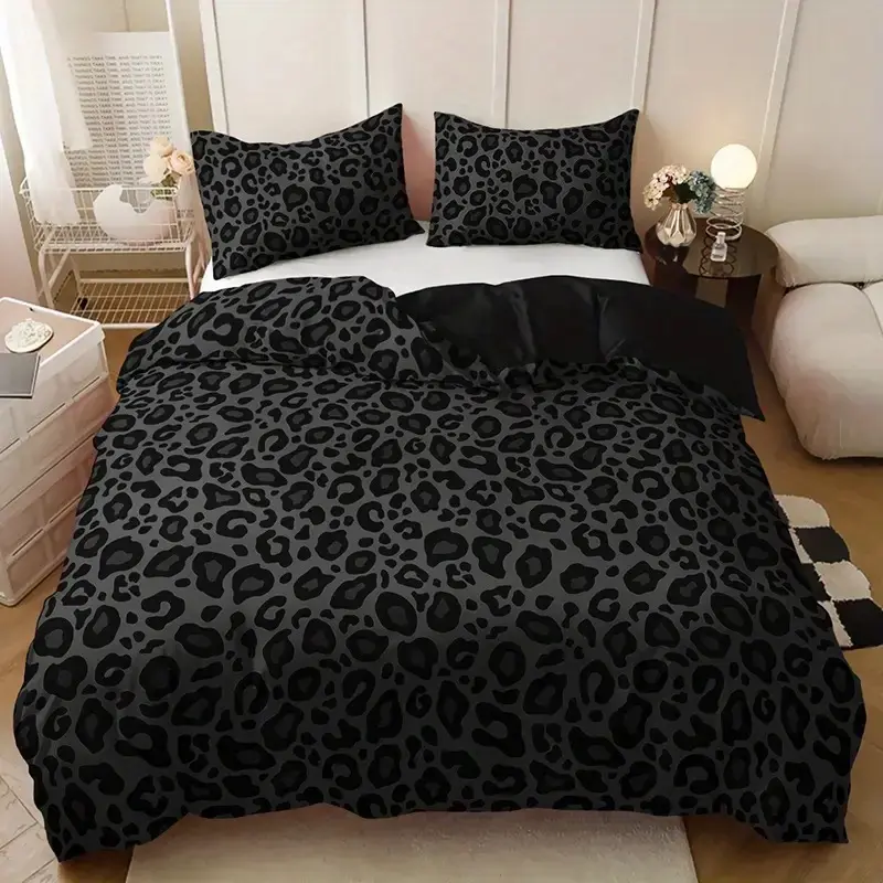 3pcs Dark Leopard Print (1 Fitted Sheet + 1/2 Pillowcases), High-Quality Floral Pattern, Luxury Home Decor, Decorative Bedding Set, Polyester Bedding Set
