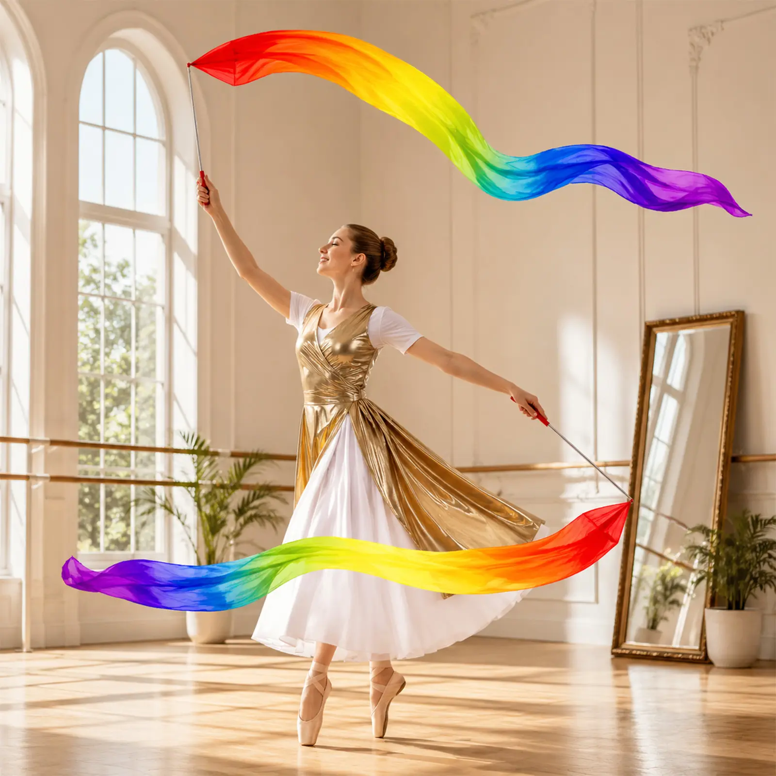 2 Pack Dance Streamer Ribbon with Extendable Rod for Praise Dance & Worship Dance