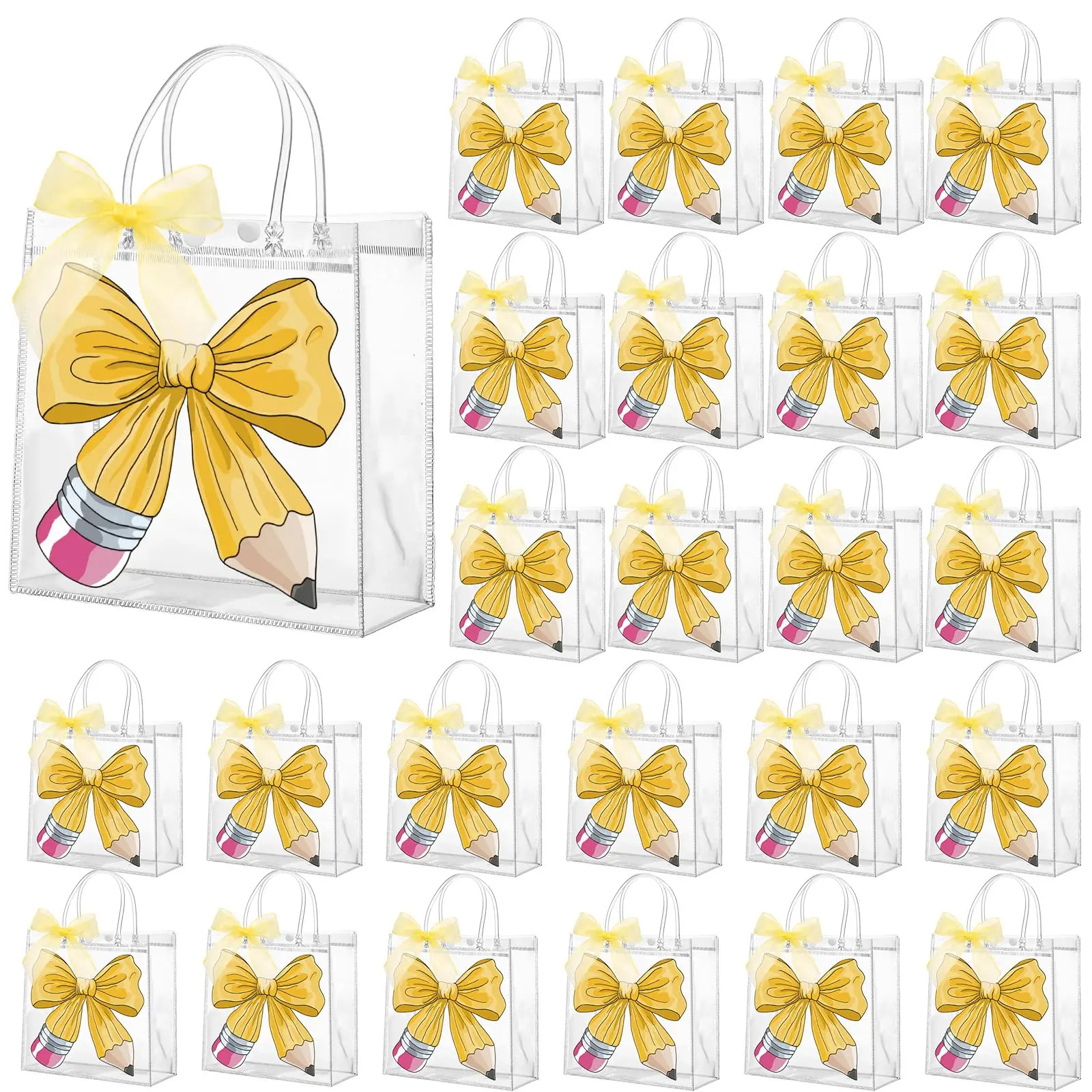 20/24 Pcs Back to School Goodie Bags Teacher Appreciation Gift Bag Bulk with Handles First Day of School Teacher Gifts Wrapping PVC Notebook Line Clear Treat Bags for Student Teacher Preschool Kindergarten Party Favor