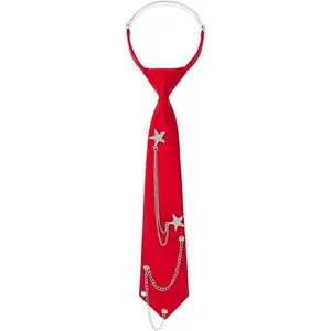 Red Tie for Women, Pre-Tied Womens Tie with Metal Chain Accessories Adjustable  Necktie for Business Wedding
