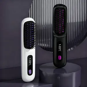 Electric Comb Hair Straightener, Ceramic Heating, Fast Hot, Multi-Gear Adjustable, 3D Design, Wireless, Type-C Charging, 2000mah, Cordless Hair Straightener
